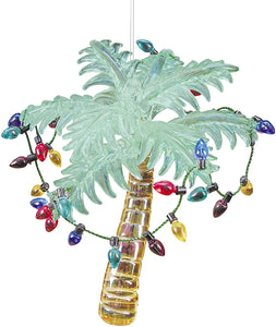 Glass Tropical Palm Tree Ornament with Holiday Lights 4.25 Inches